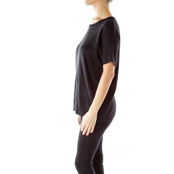 Linda Allard Ellen Tracy Black Round Neck Short Sleeve Knit - Picture 2 of 3